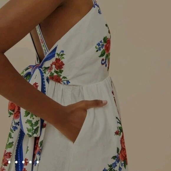 Farm Rio Flower Tapestry Lenzing Ecovero Euroflax Maxi Dress Size XL Off White - Picture 4 of 4